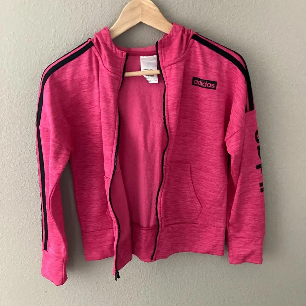 Adidas Melange Fleece Hooded Jacket - Real Magenta Heather - 14, Large